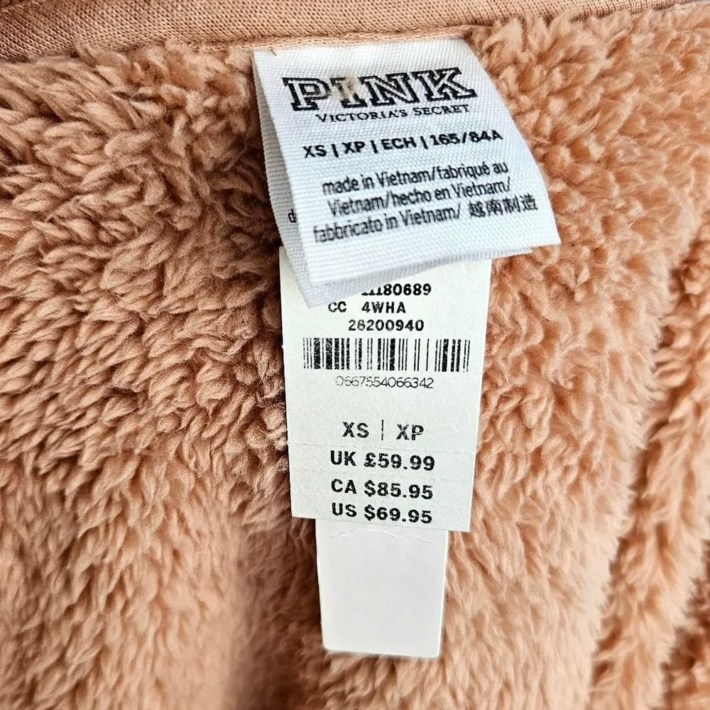 Victoria's Secret PINK COZY HALF ZIP TEDDY PULLOVER SHERPA TAN NEW MSRP $69.95